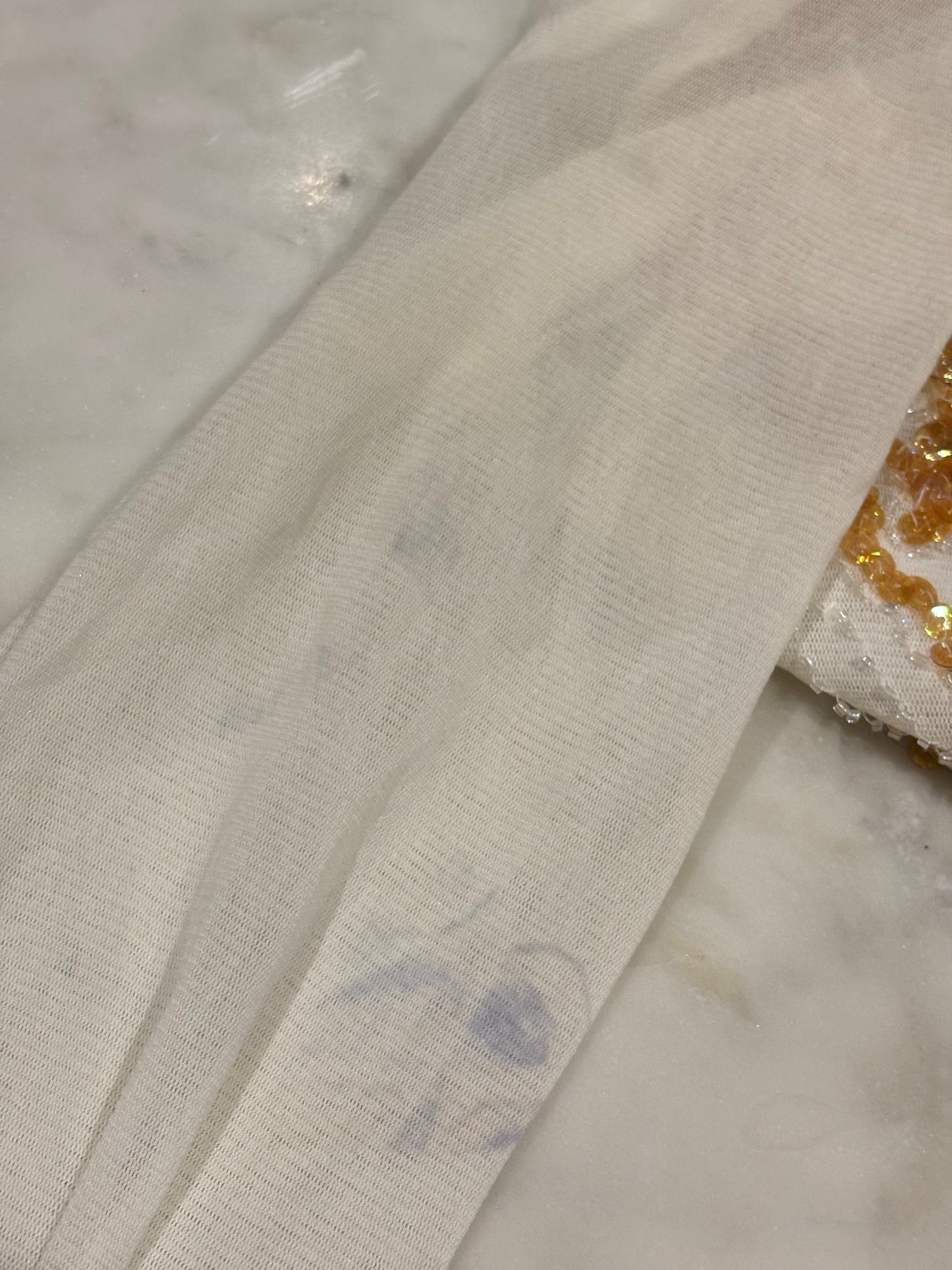 long white beaded mesh top