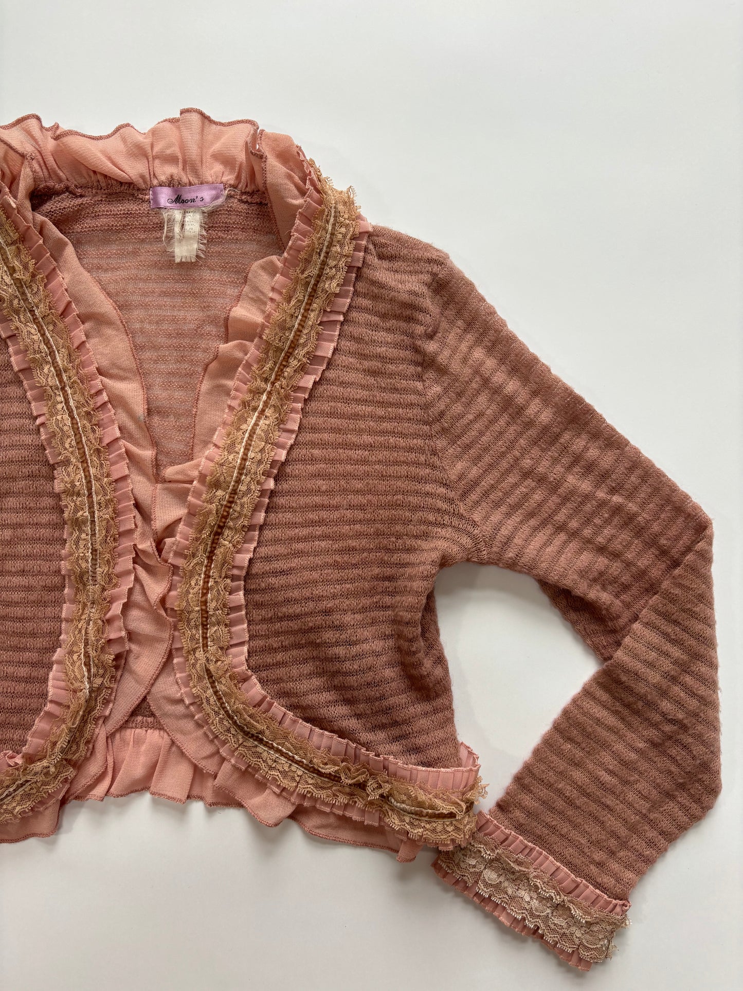 long sleeve pink ruffle cardigan