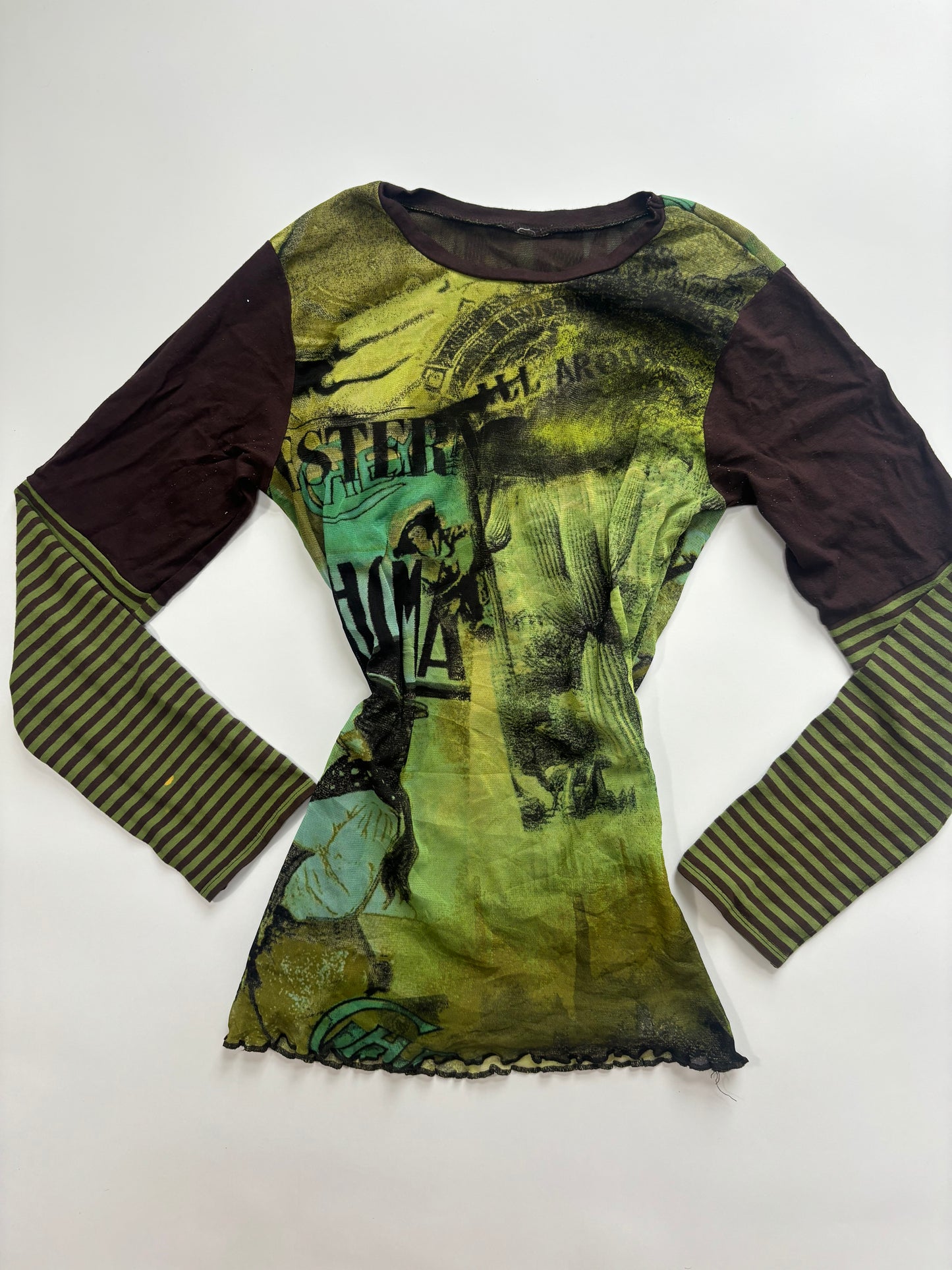 green graphic striped long sleeve