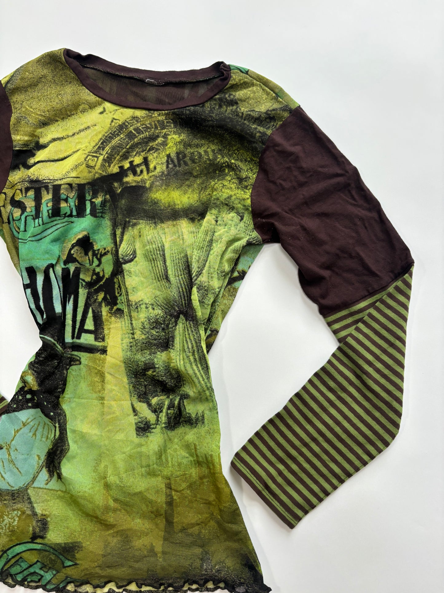 green graphic striped long sleeve