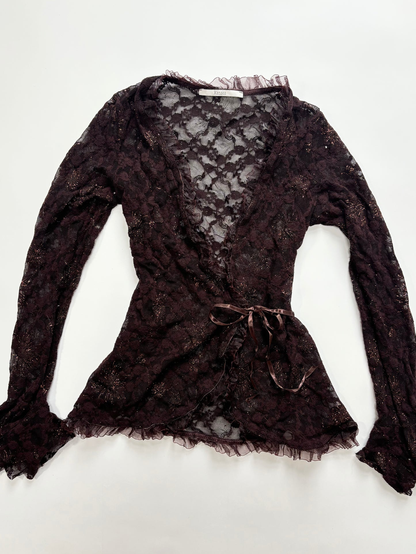 brown wrap sparkly lace cardigan