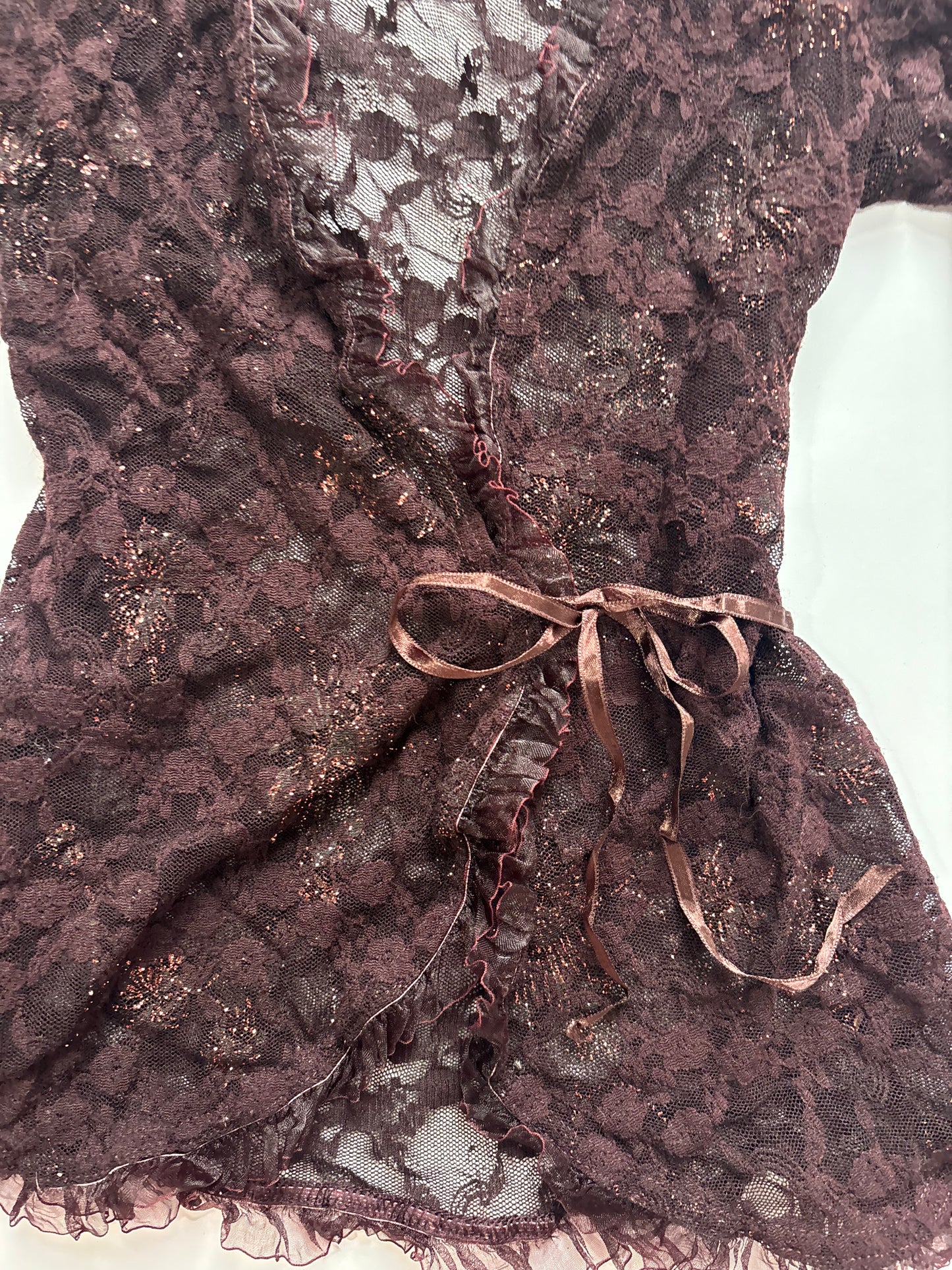 brown wrap sparkly lace cardigan