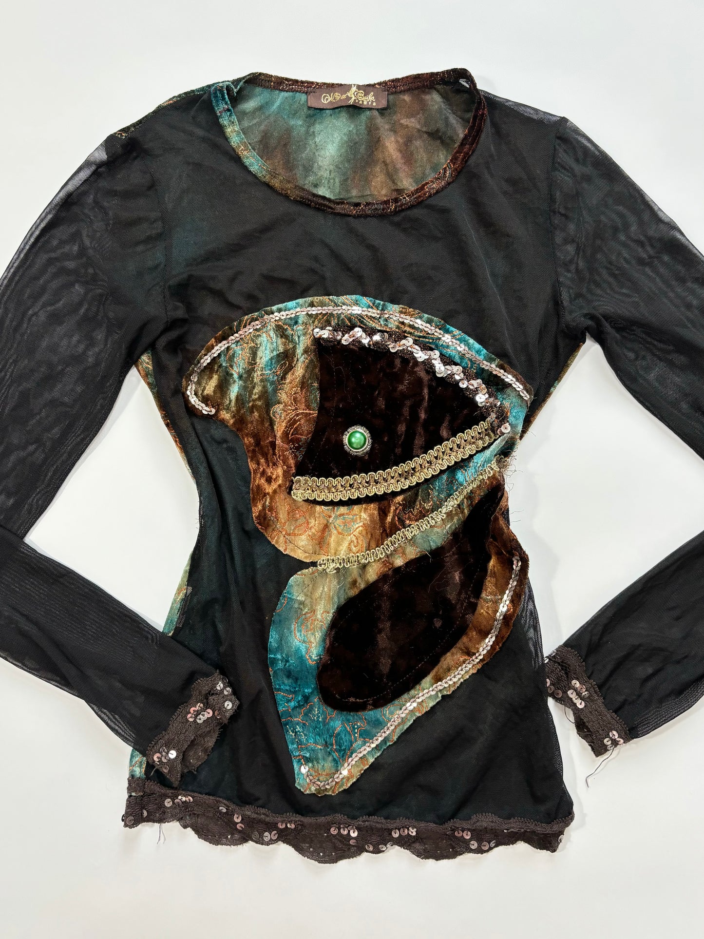butterfly brown and blue long sleeve top