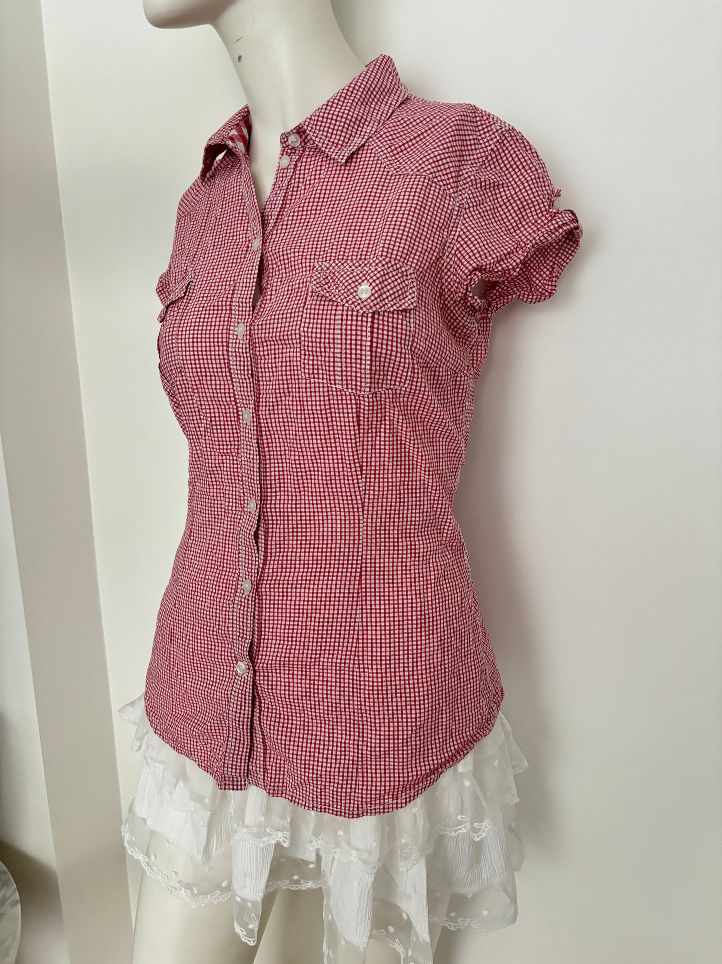 red and white blouse shirt