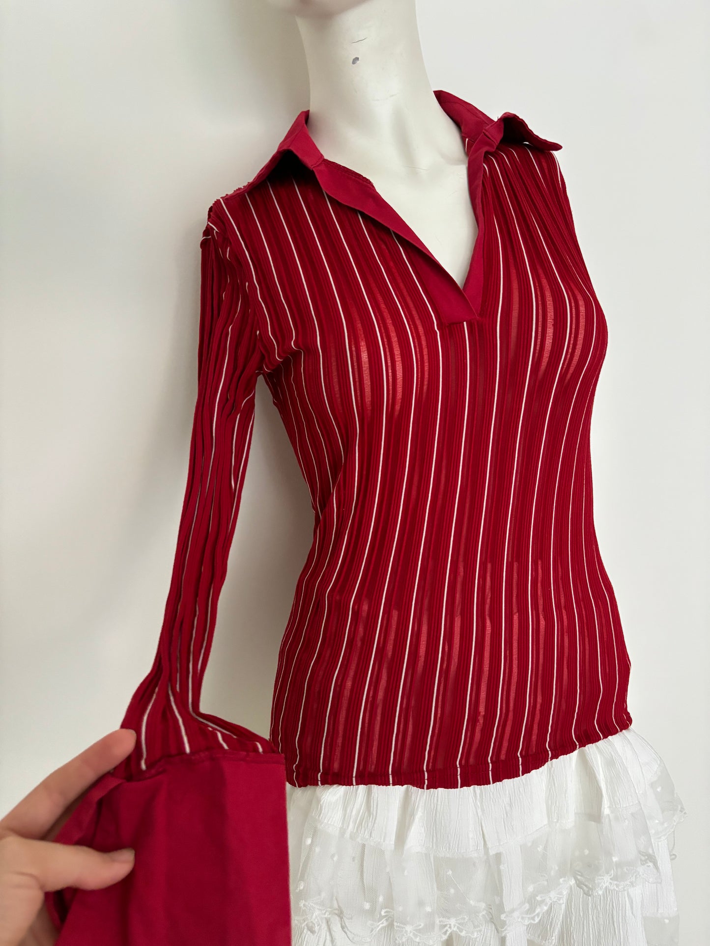 office siren red striped long sleeve