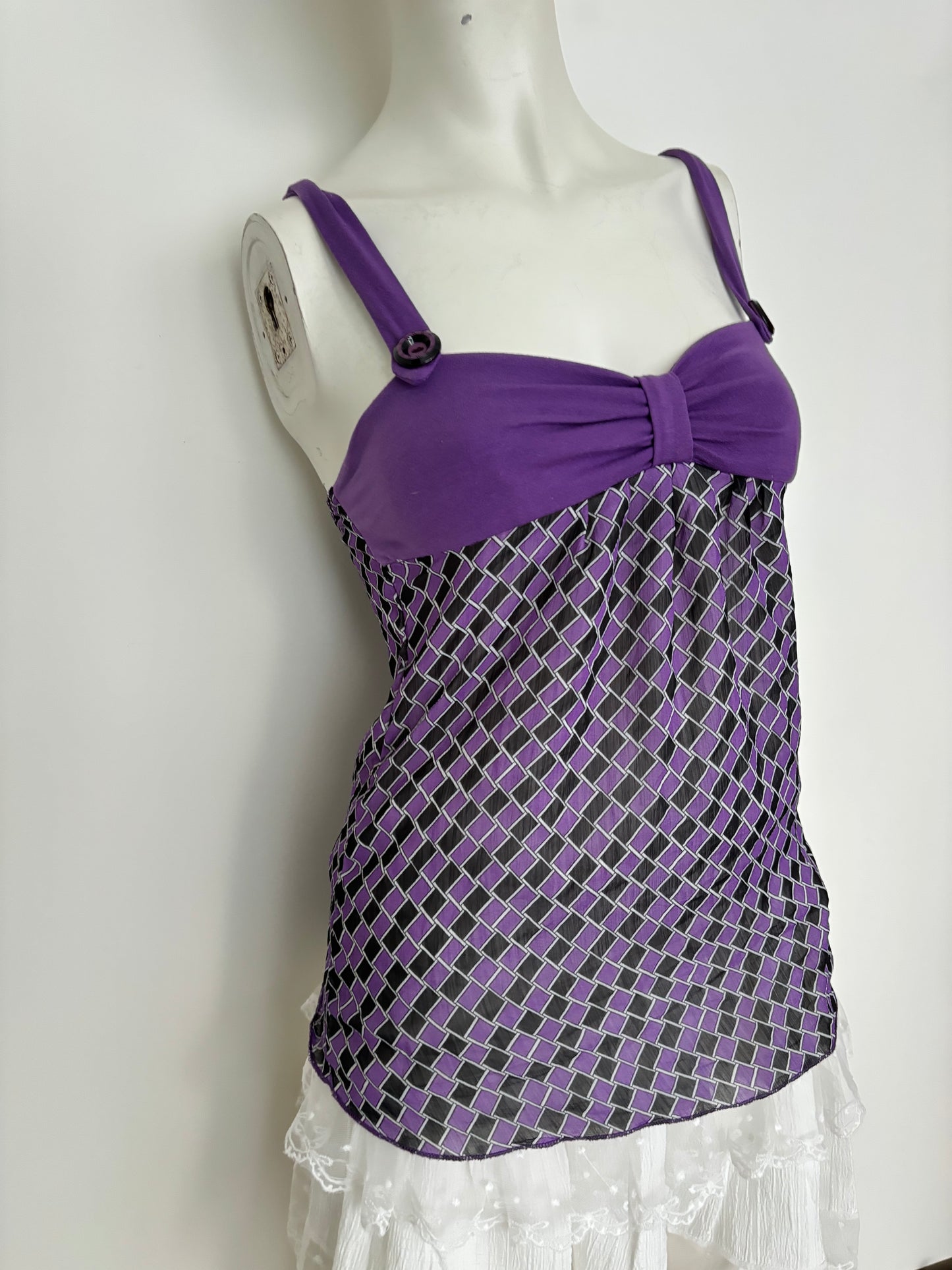 purple button bow cami