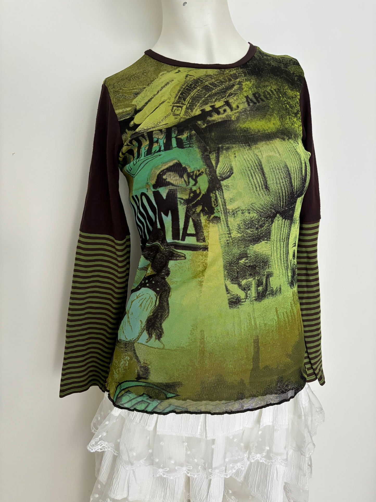 green graphic striped long sleeve