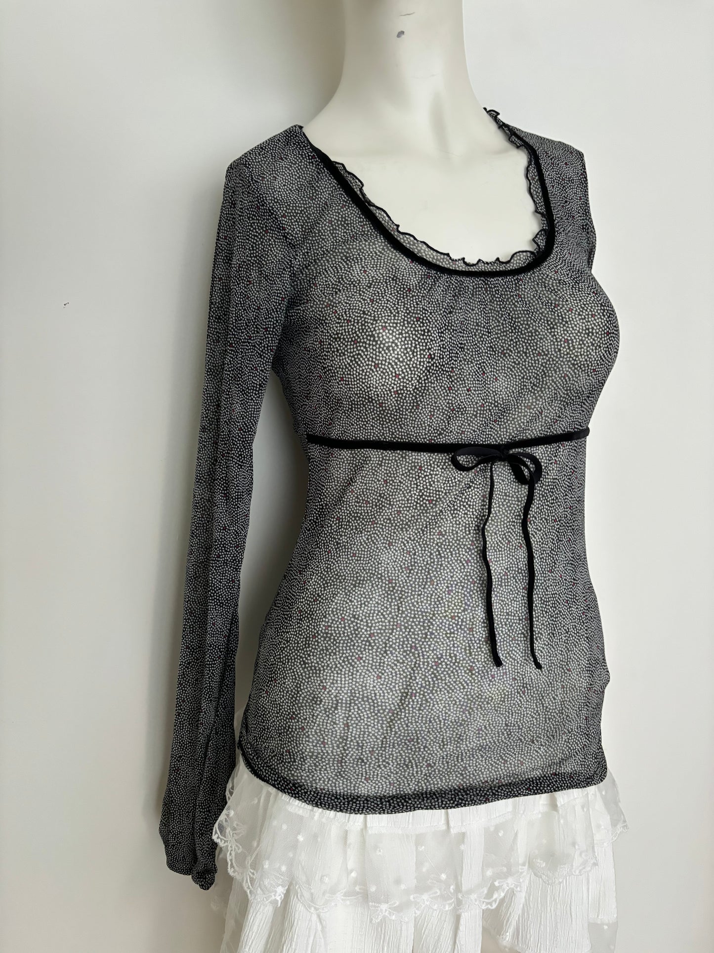 delicate velvet bow long sleeve top