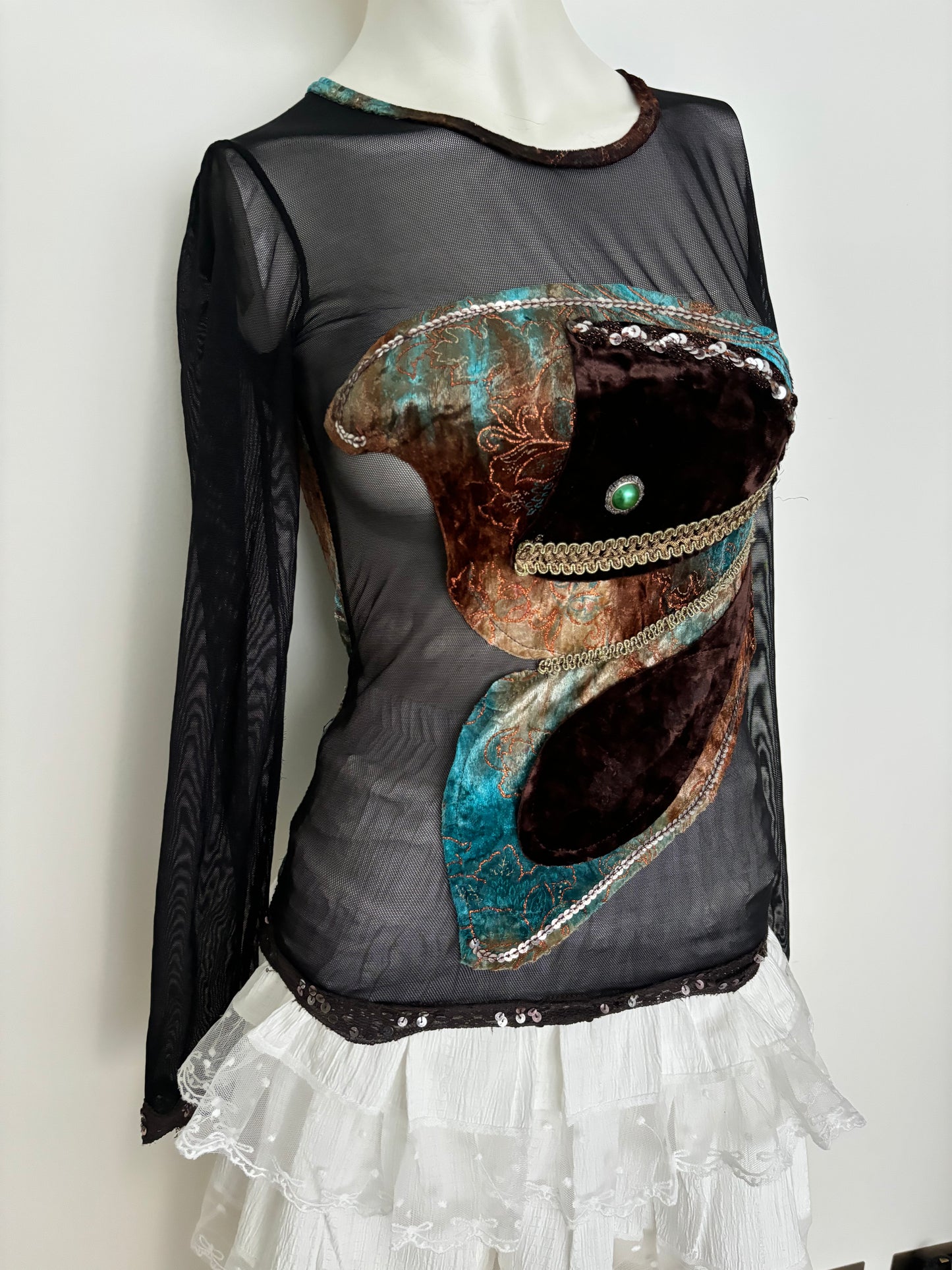 butterfly brown and blue long sleeve top