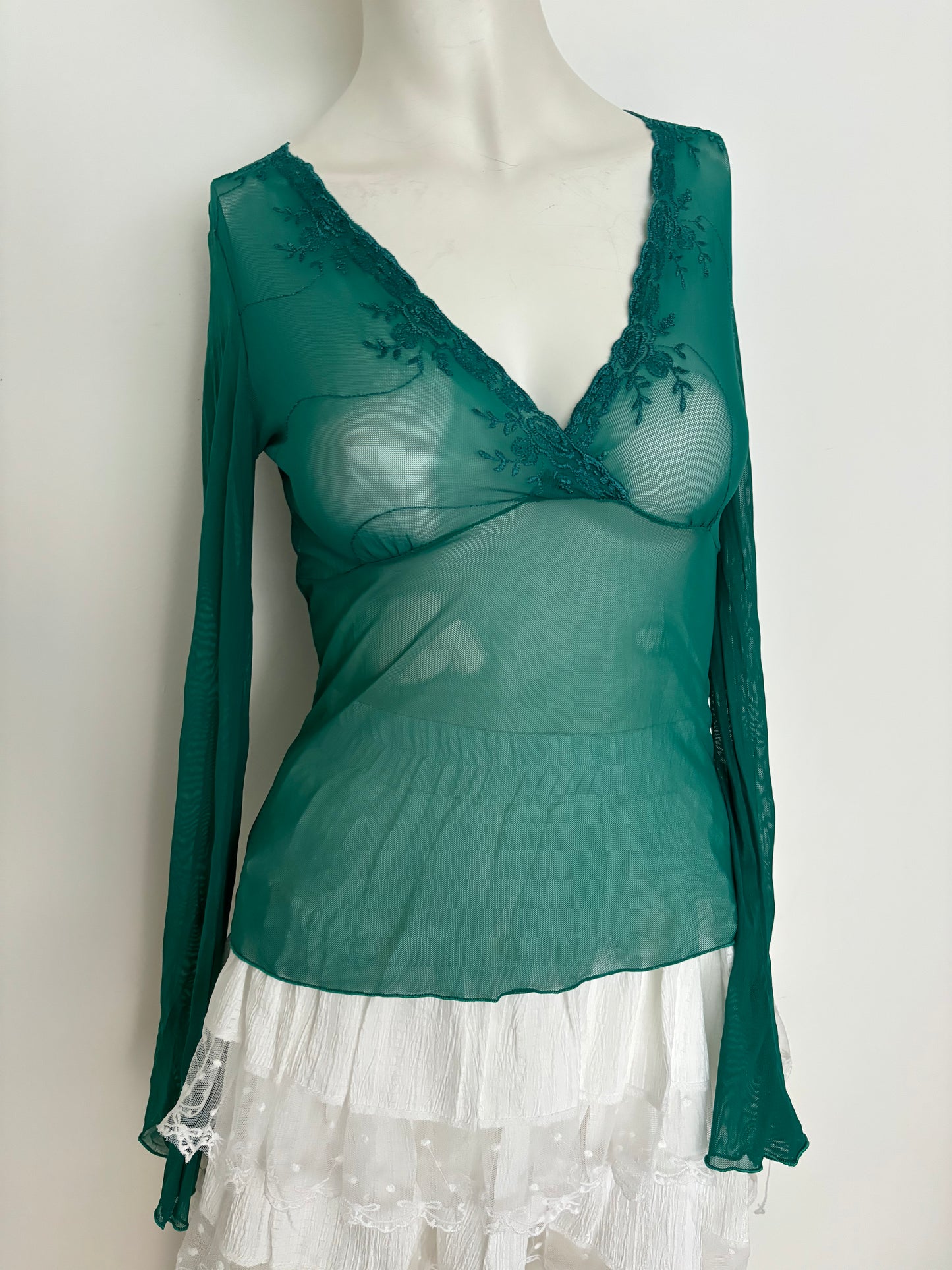 green mesh delicate long sleeve top