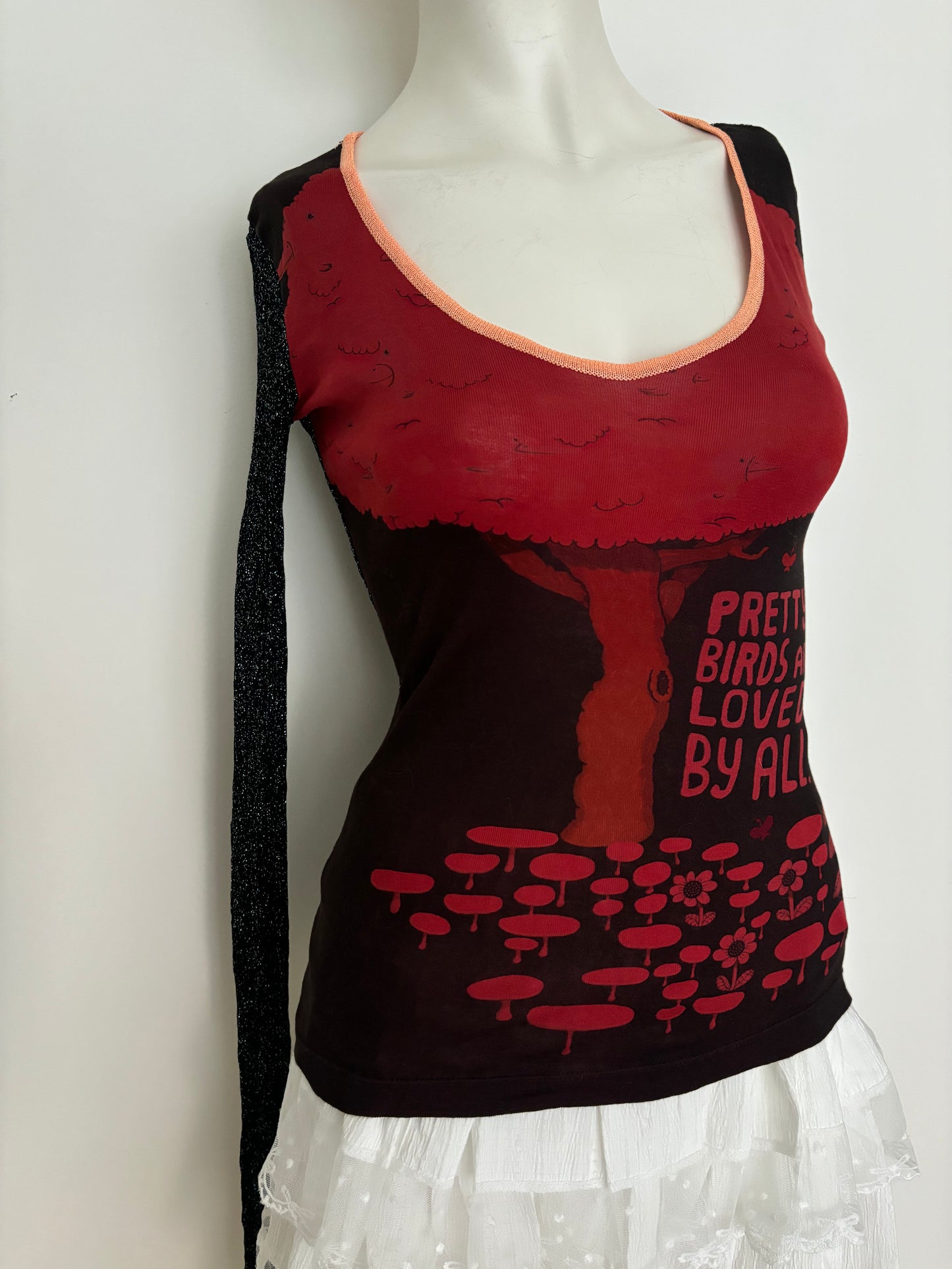 custo long sleeve graphic red top