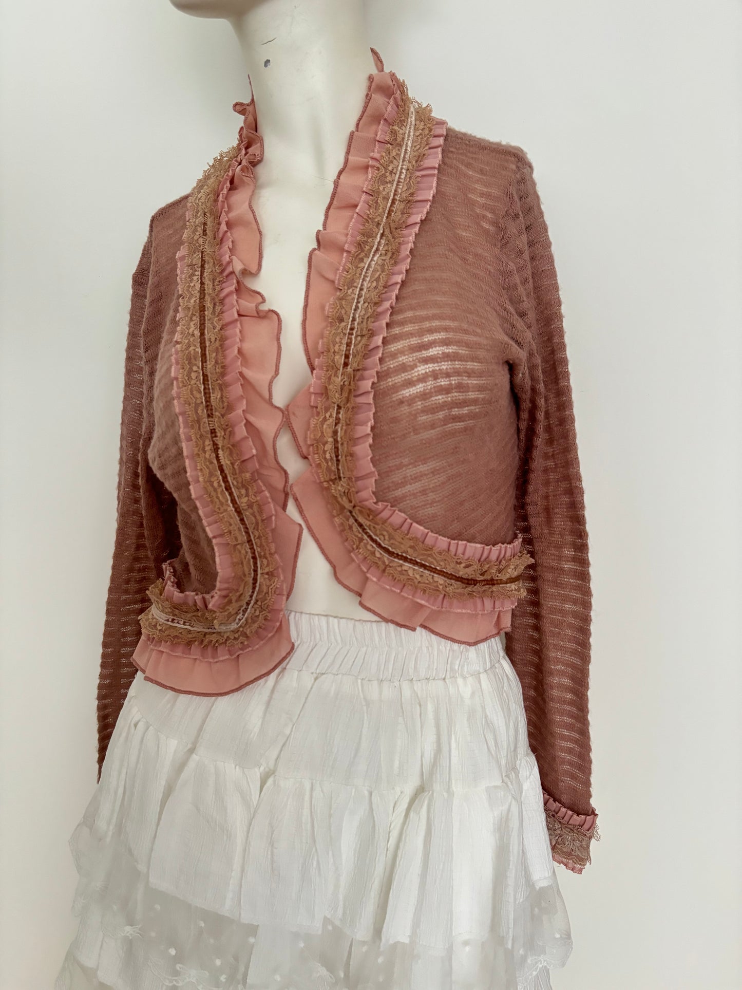 long sleeve pink ruffle cardigan