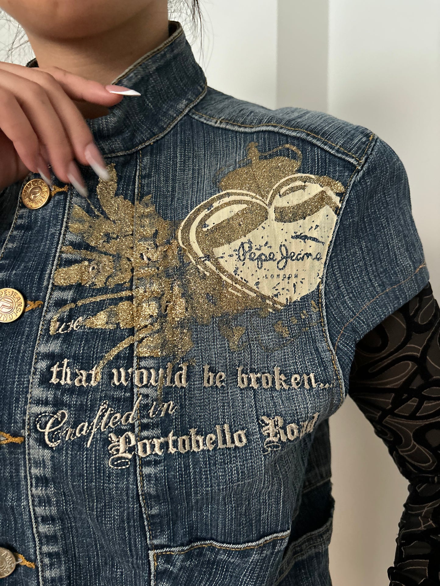 pepe jeans tie up short sleeve denim jacket