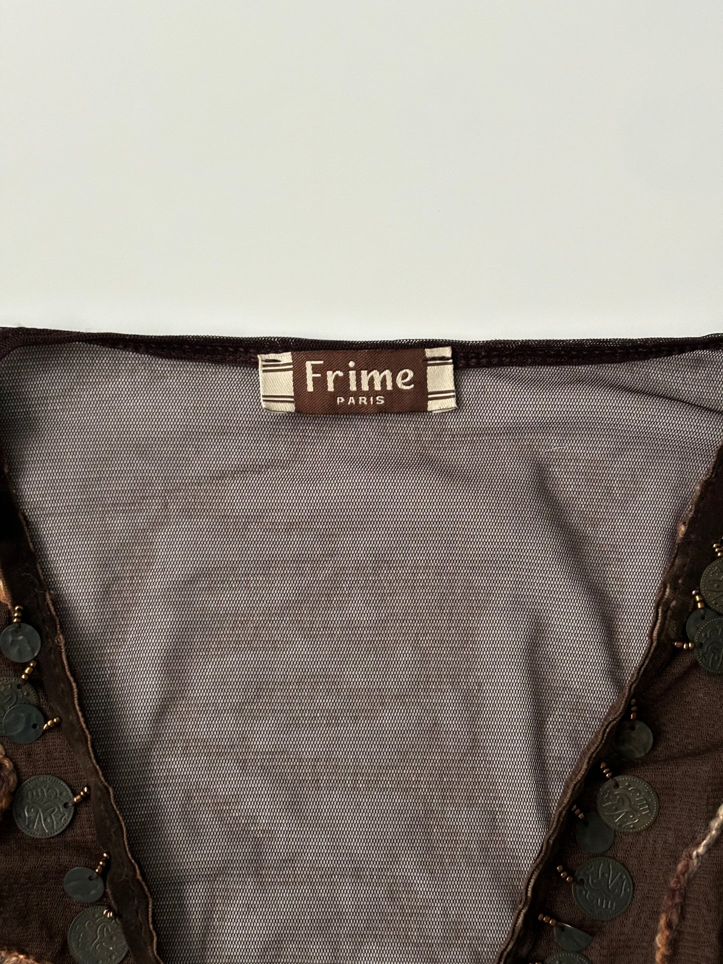 embroidered coin mesh long sleeve cardigan