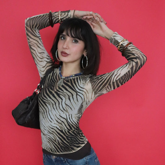 Roberto Cavalli animal print mesh top