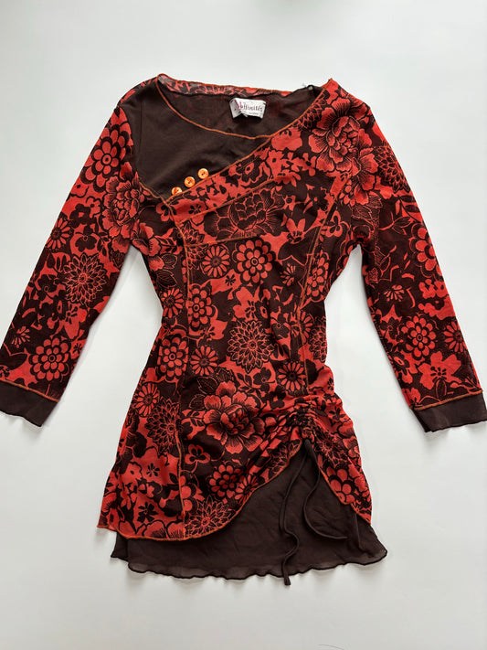 long sleeve button runched detail 3/4 top