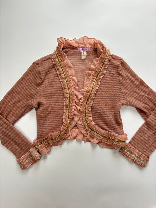 long sleeve pink ruffle cardigan