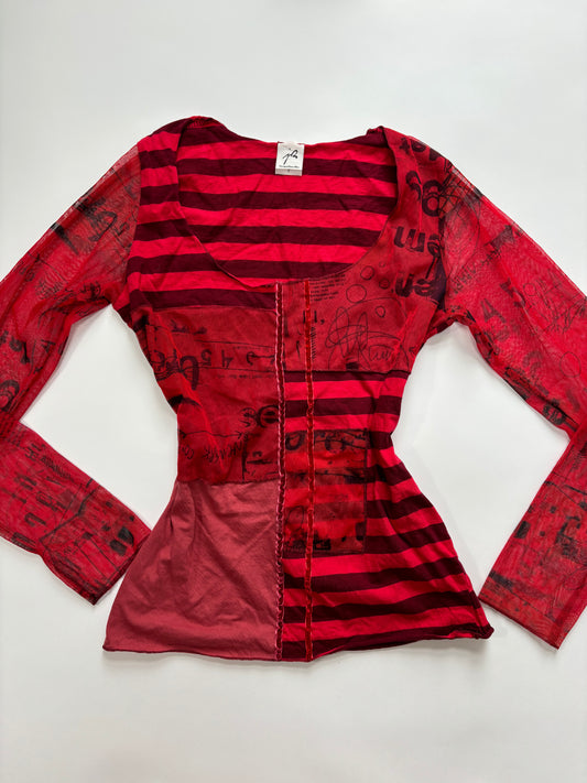stripe long save red top