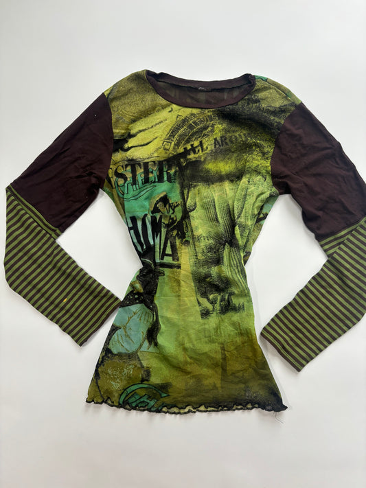 green graphic striped long sleeve