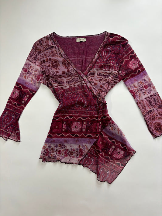 long sleeve purple asymmetrical top