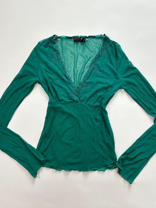 green mesh delicate long sleeve top
