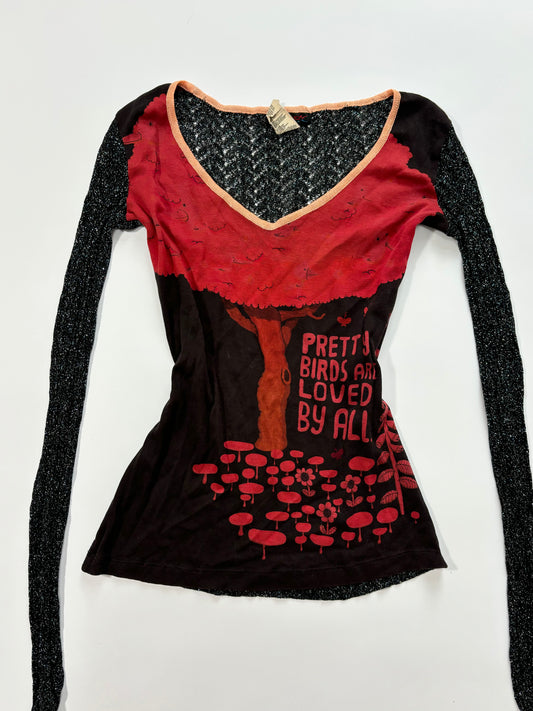 custo long sleeve graphic red top