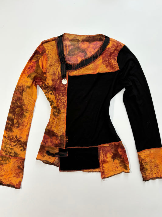 orange long sleeve asymmetrical top