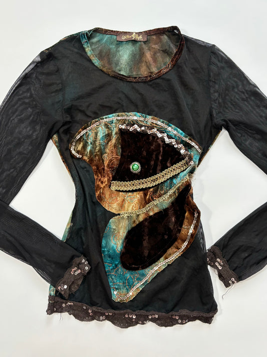 butterfly brown and blue long sleeve top
