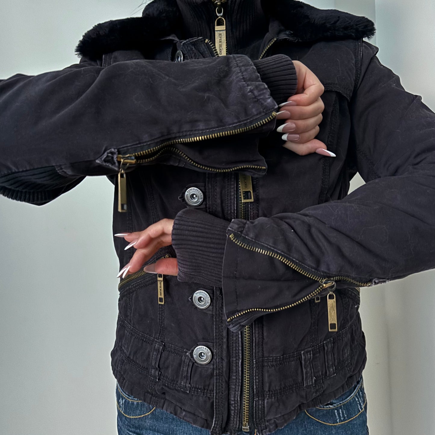 Double zip fur vintage coat