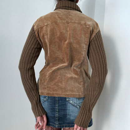 Placemi Brown Turtle neck Zip up top
