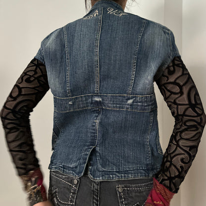 pepe jeans tie up short sleeve denim jacket