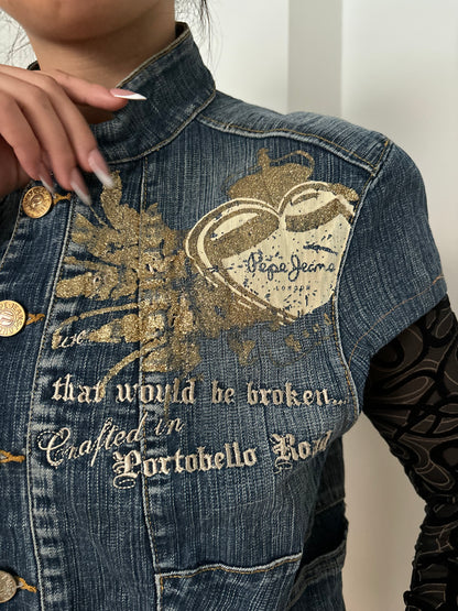 pepe jeans tie up short sleeve denim jacket