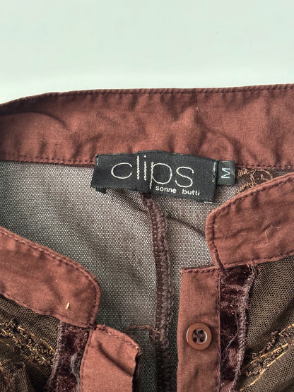 embroidered brown long sleeve wrap cardigan