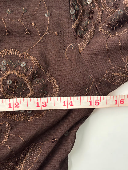 embroidered brown long sleeve wrap cardigan