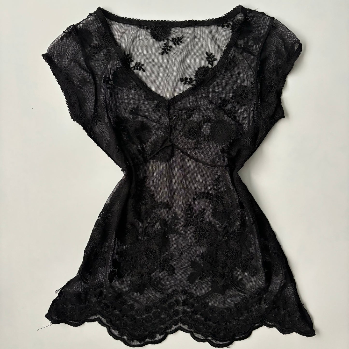 short sheer embroidered lace top