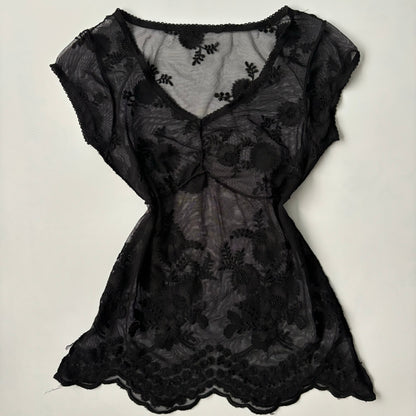 short sheer embroidered lace top