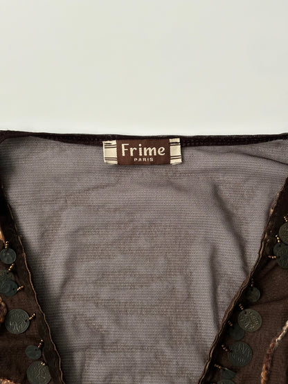 embroidered coin mesh long sleeve cardigan