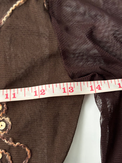 embroidered coin mesh long sleeve cardigan