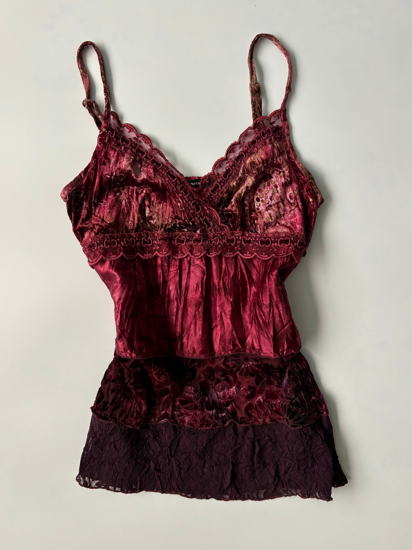 Burgundy velvet and lace cami