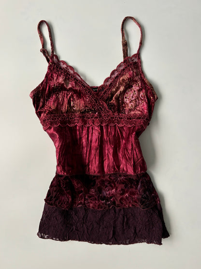 Burgundy velvet and lace cami