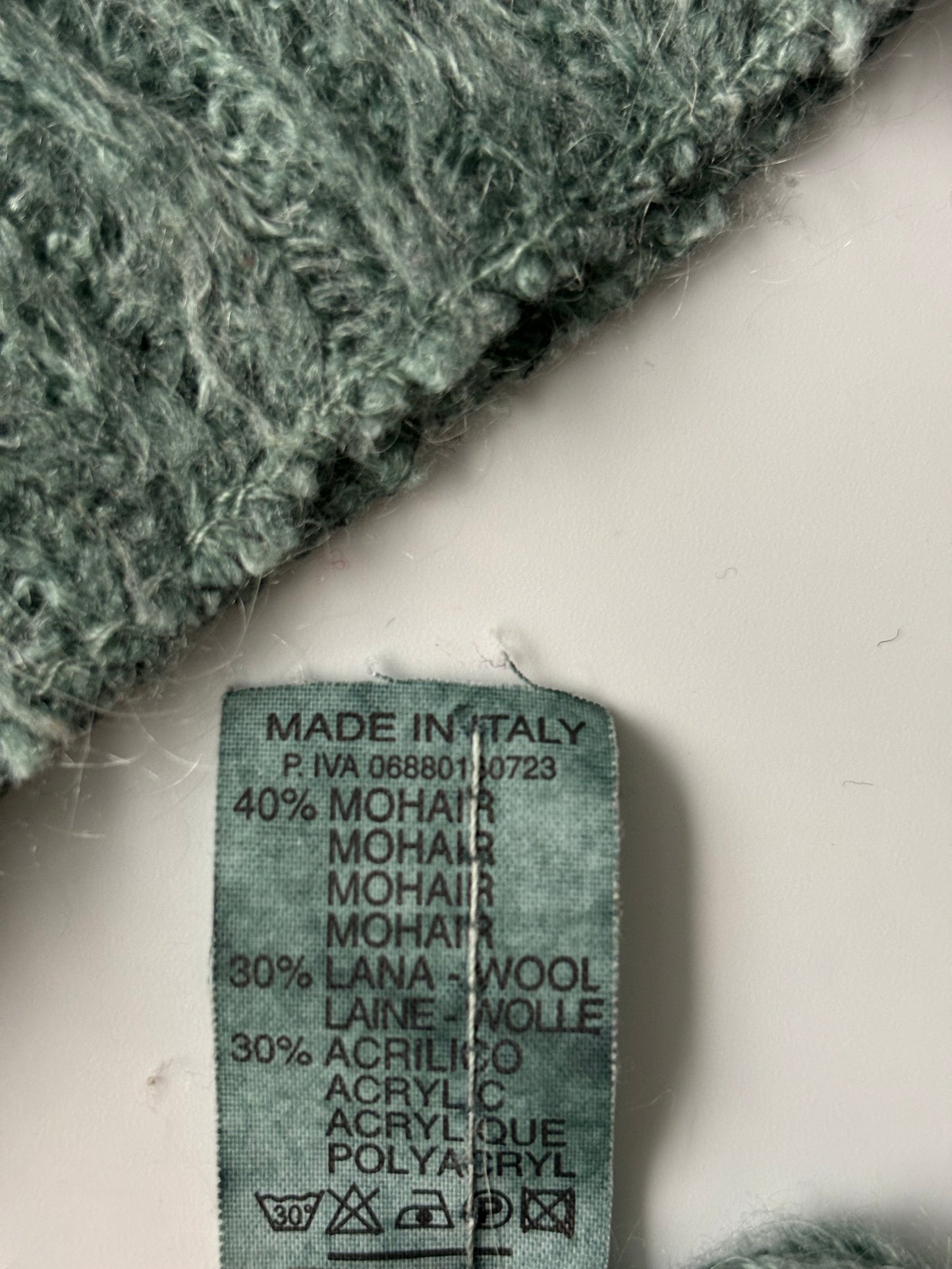 Mohair and wool teal asymmetrical jumper
