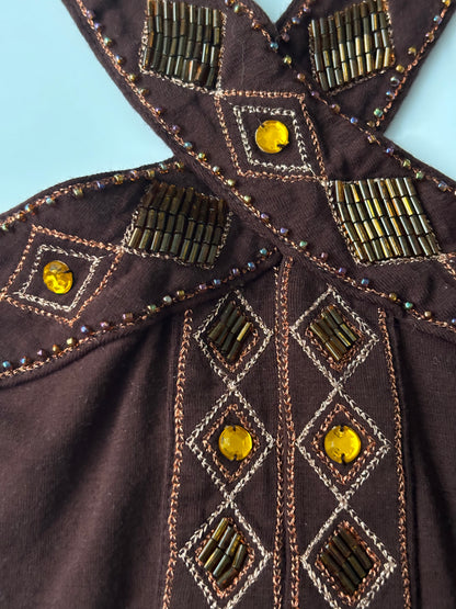 brown beaded halterneck