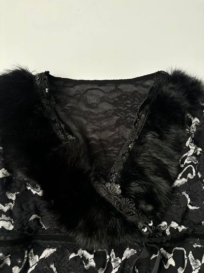 fur 2/3 sleeve wrap top