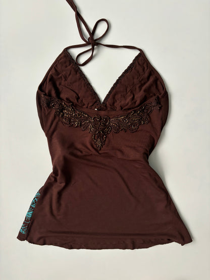 Brown and Blue beaded halterneck