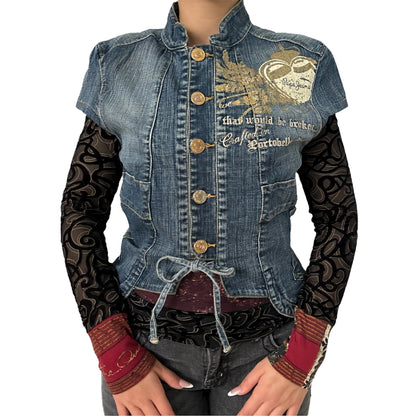 pepe jeans tie up short sleeve denim jacket