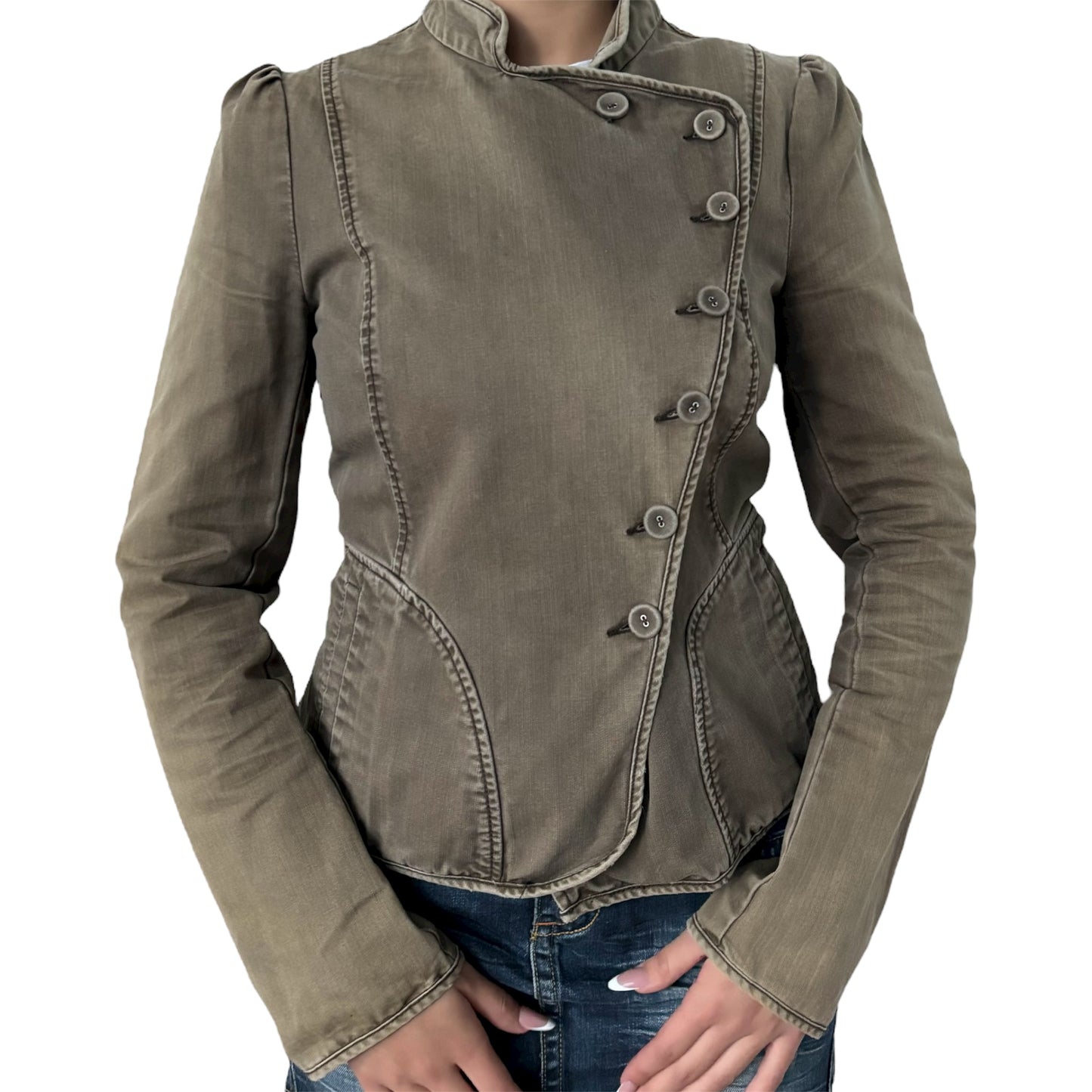 French connection asymmetrical tie up jacket