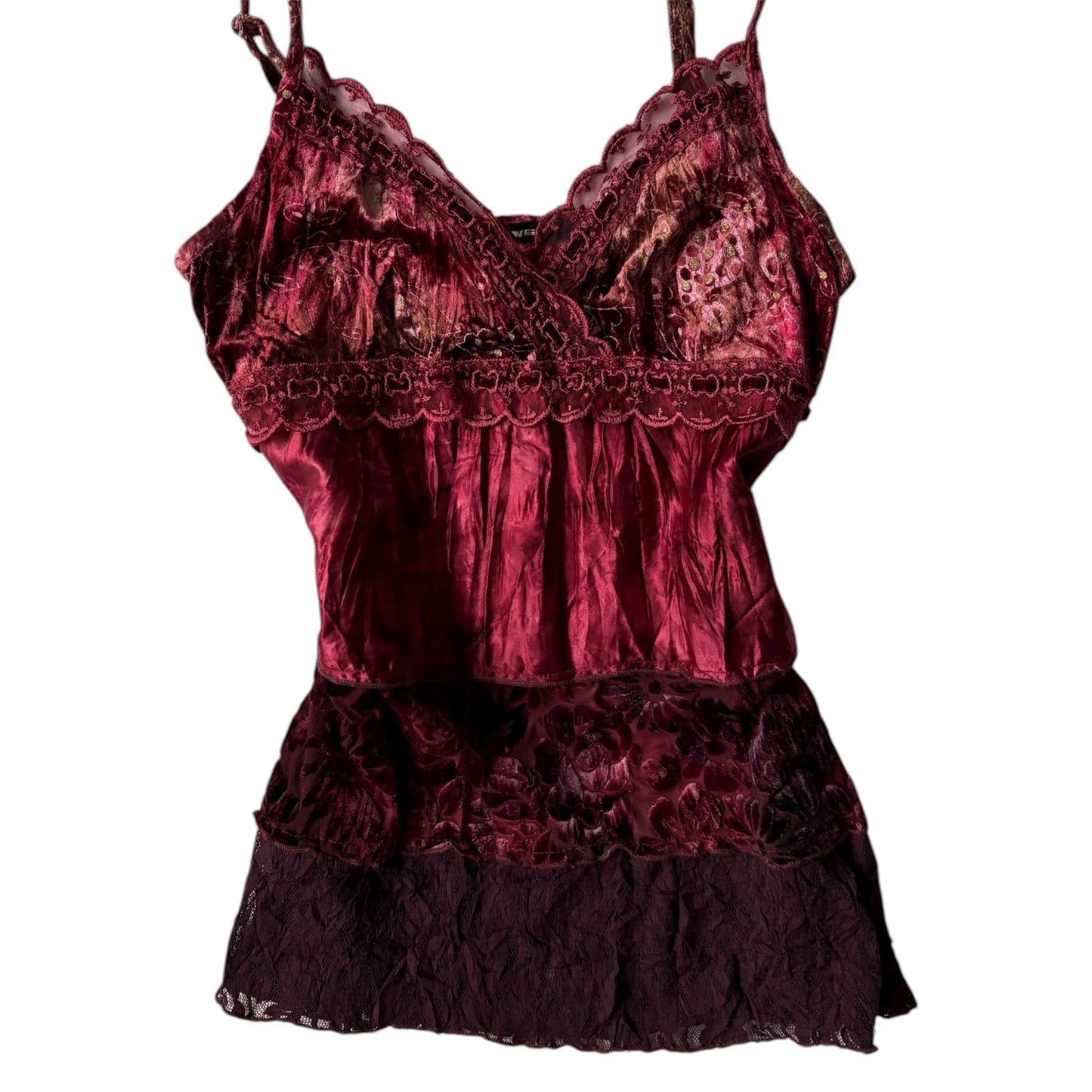 Burgundy velvet and lace cami