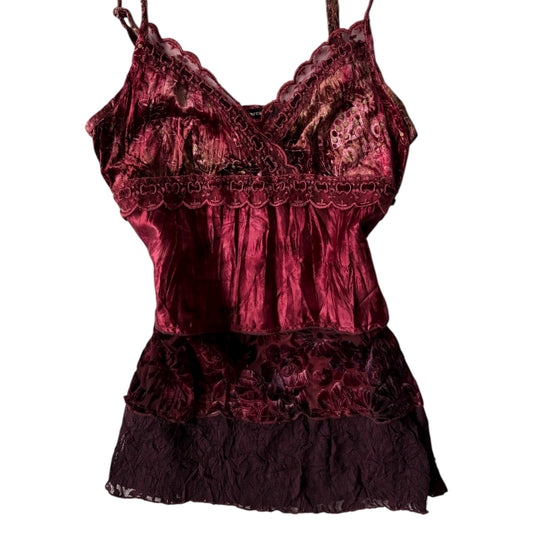 Burgundy velvet and lace cami