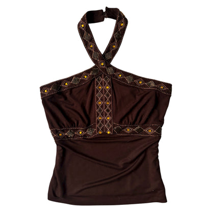brown beaded halterneck