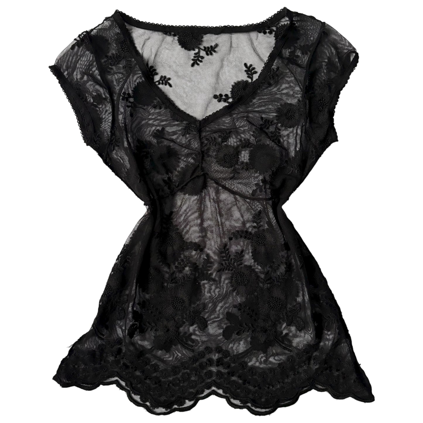 short sheer embroidered lace top